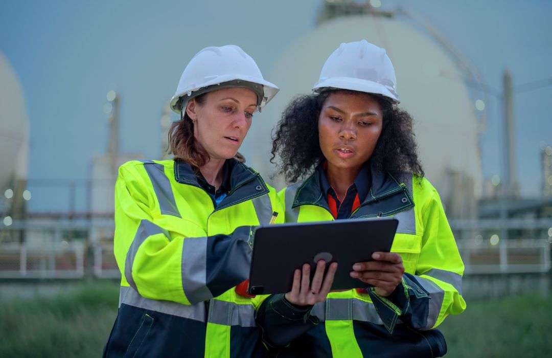 workers with oil and gas