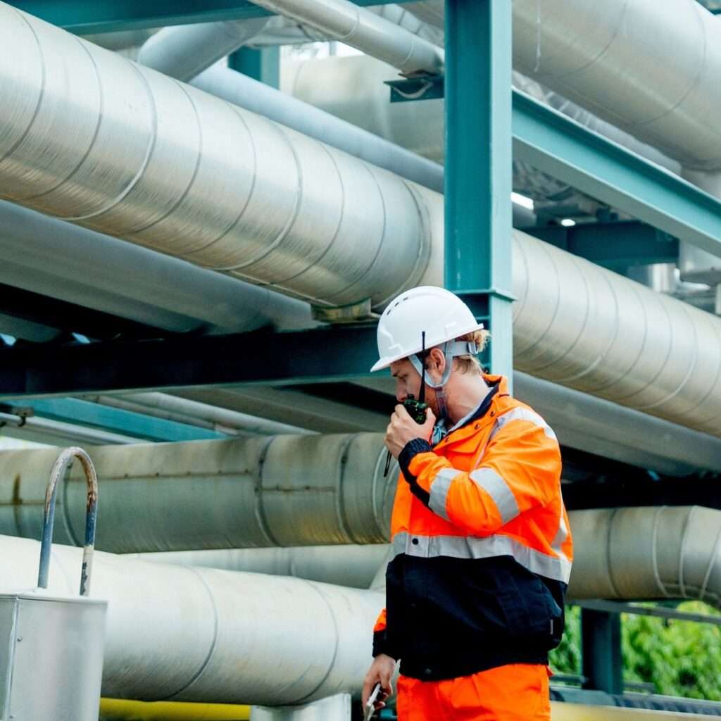 Worker at oil refinery