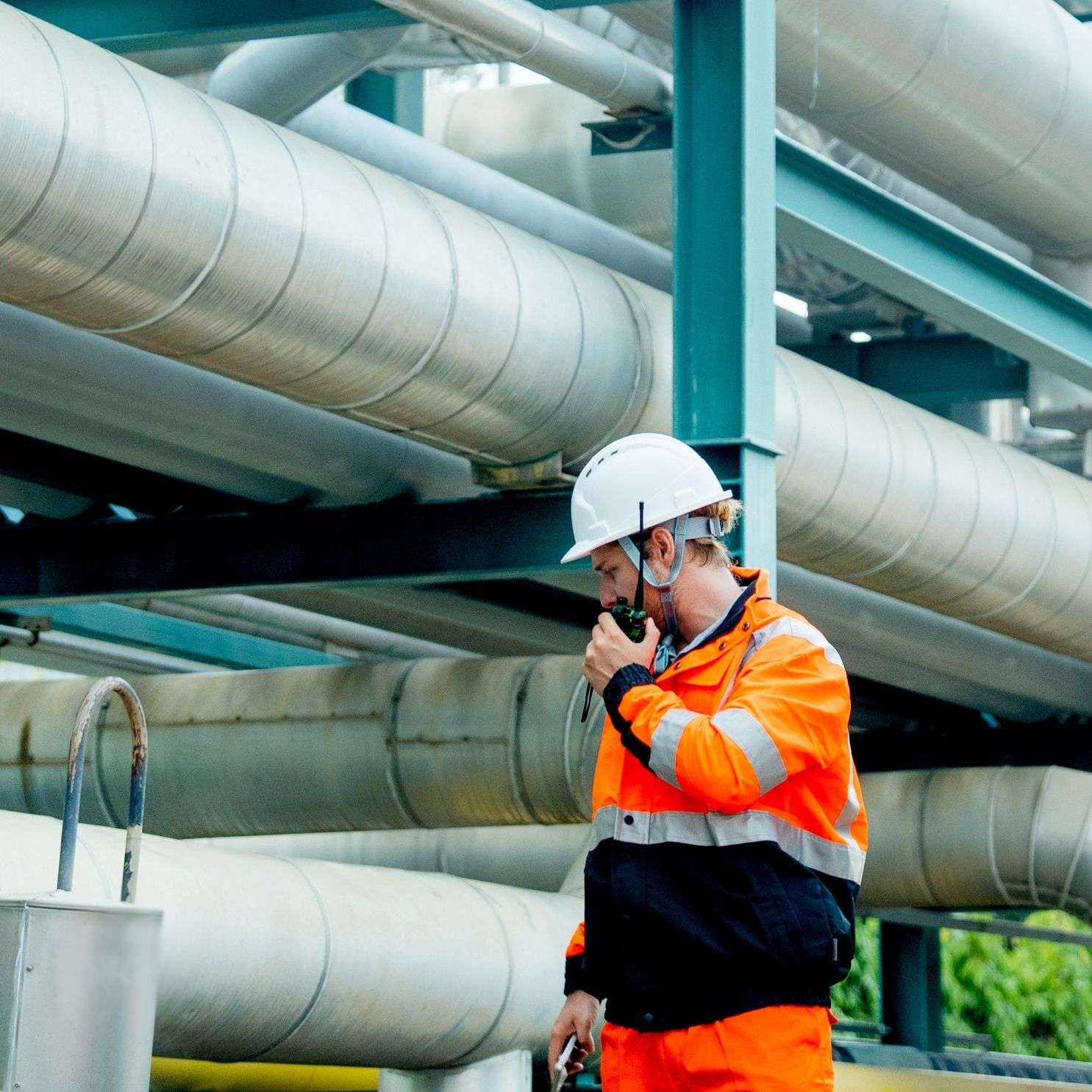 Worker at oil refinery