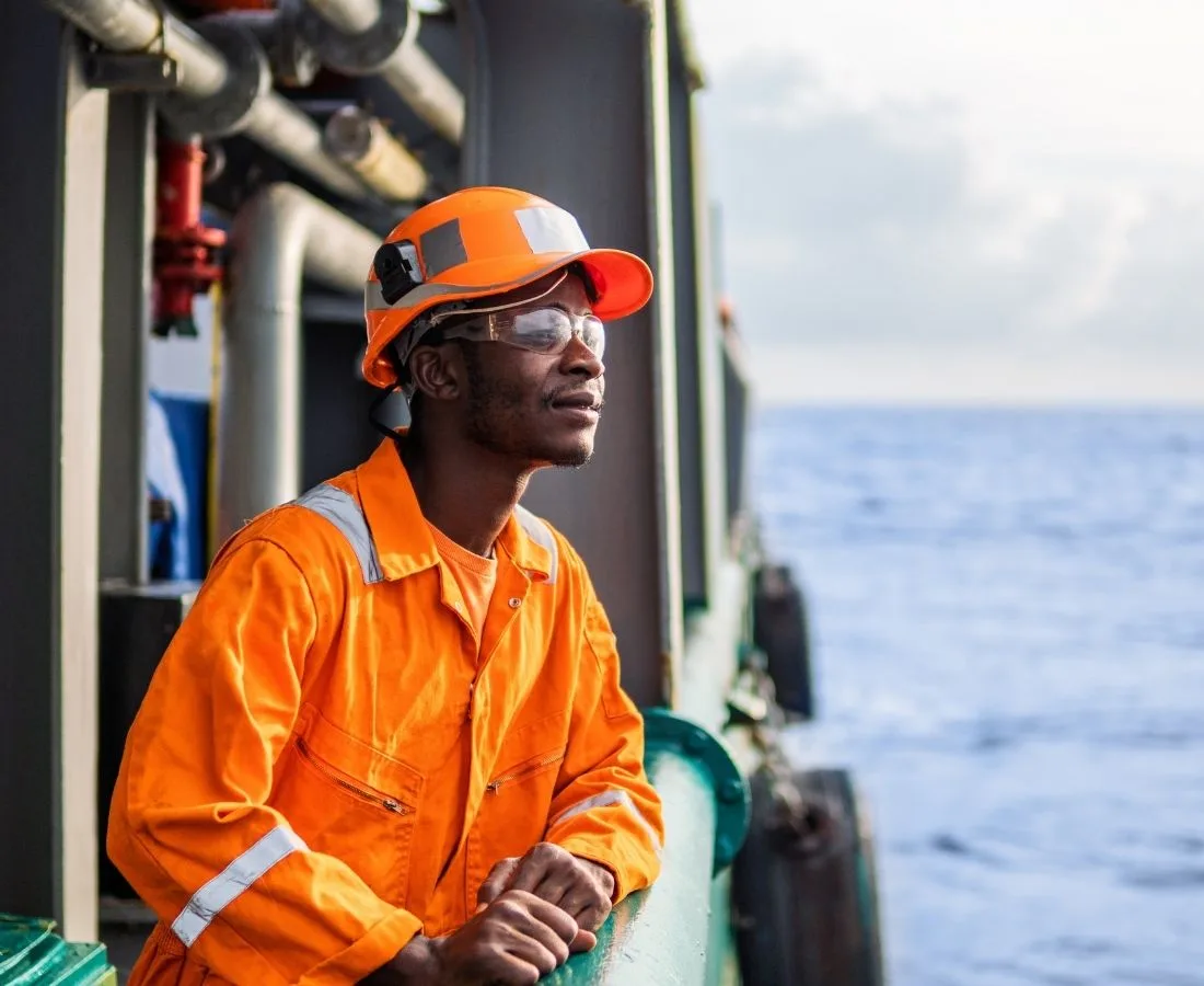 Worker on floating facility